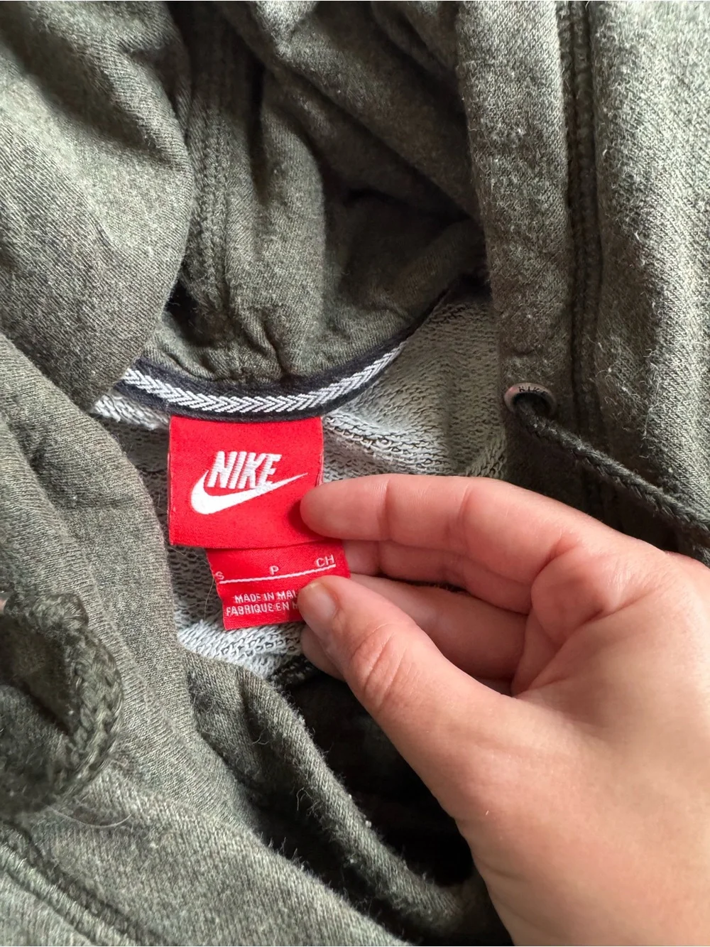 Nike Olive Green Hooded Sweatshirt with Blue Logo